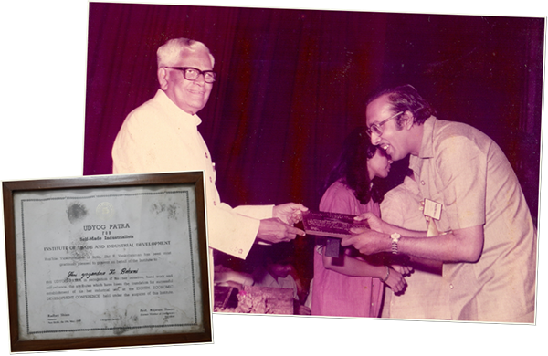 Y.K. Behani was awarded ‘Udyog Patra’ by the Vice President of India as recognition for being a self-made industrialist