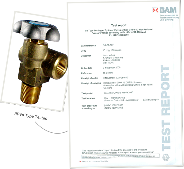 Developed Residual Pressure Valves (RPV) as per EN ISO 15996:2007